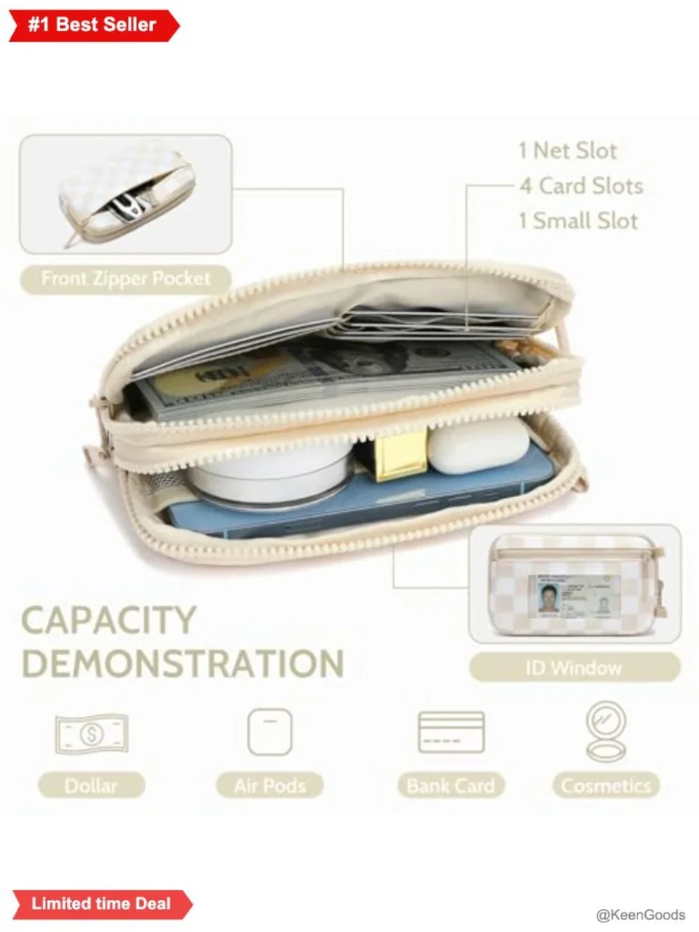 RFID Wristlet Wallet Crossbody Bag 4 Zippers Nylon Women